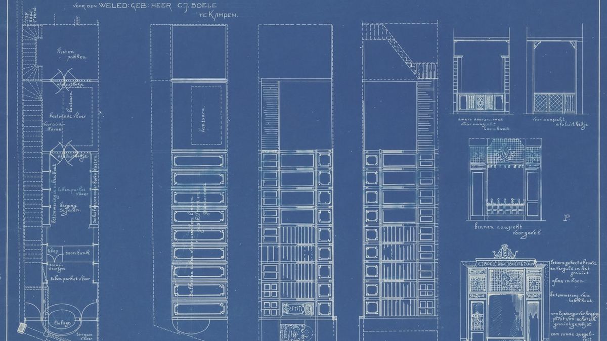 Blueprints for a single building, drawn several ways