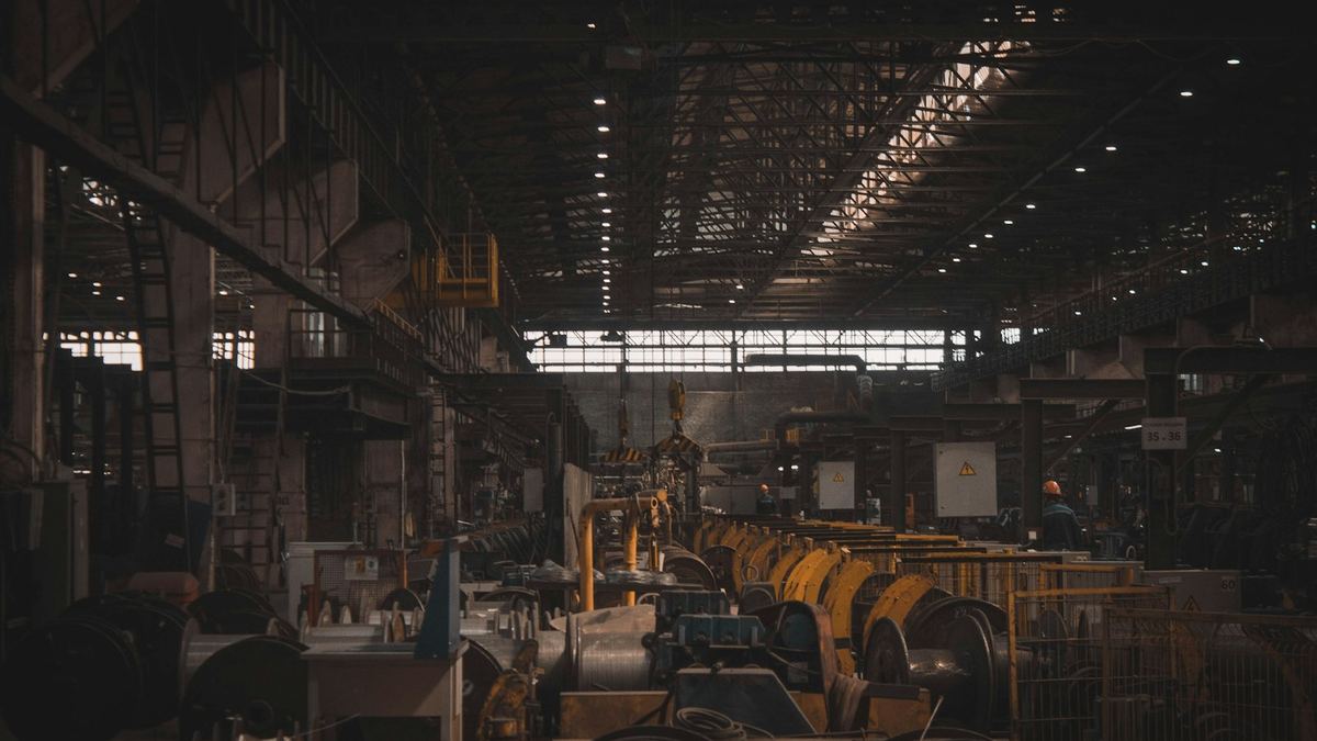 A factory floor lined with machinery
